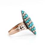 Victorian Pavé Turquoise and Natural Pearl Ring-Charlotte Sayers Antique Jewellery