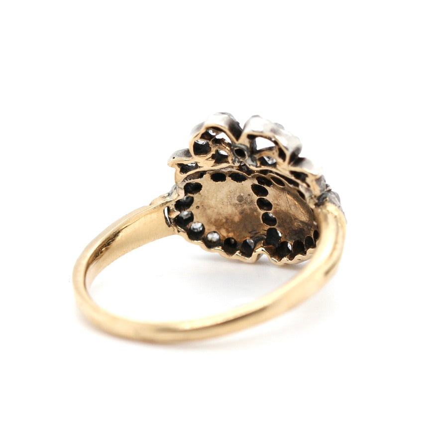 Victorian Pearl Double Heart Bow Ring-Charlotte Sayers Antique Jewellery