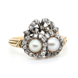 Victorian Pearl Double Heart Bow Ring-Charlotte Sayers Antique Jewellery