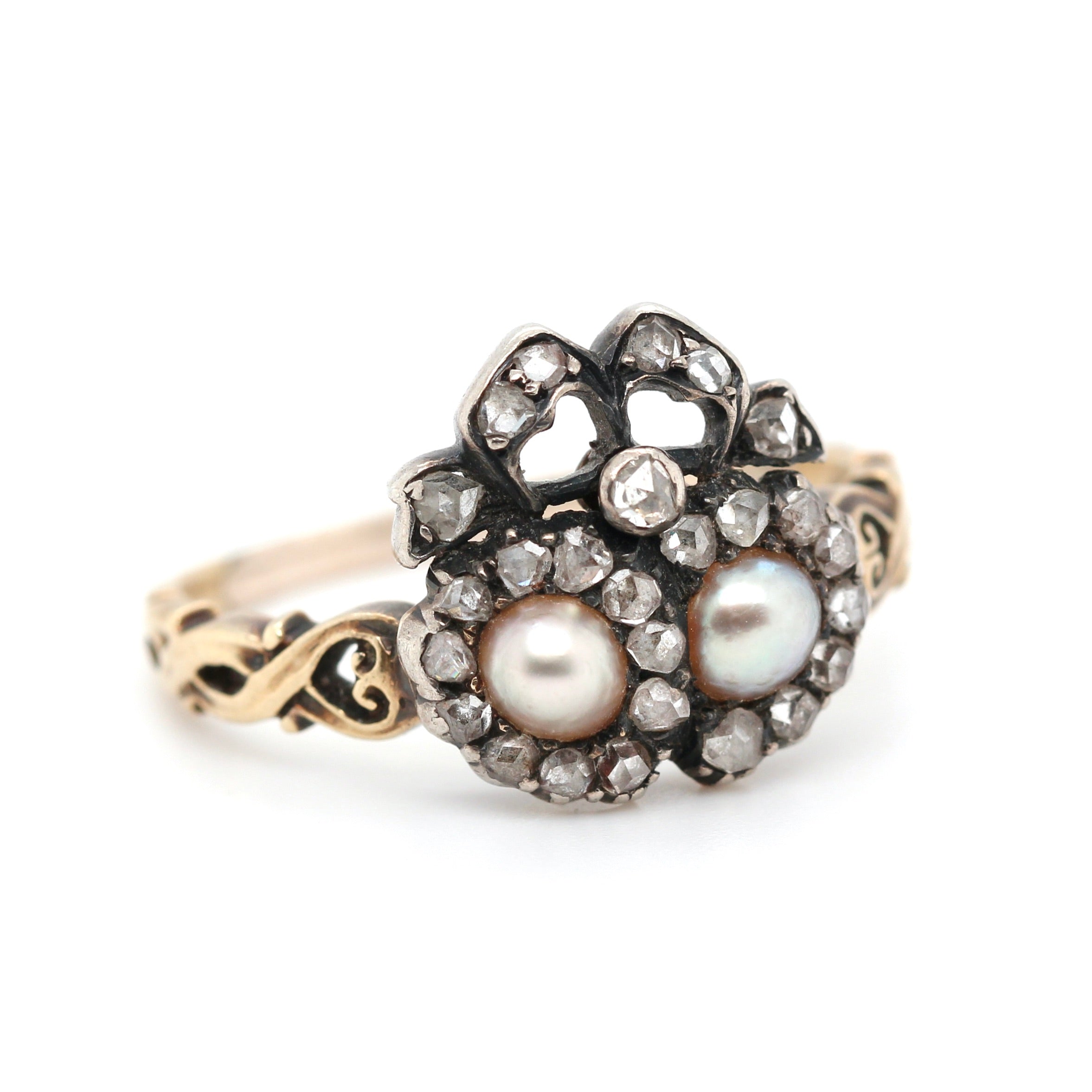 Victorian Pearl Double Heart Ring-Charlotte Sayers Antique Jewellery