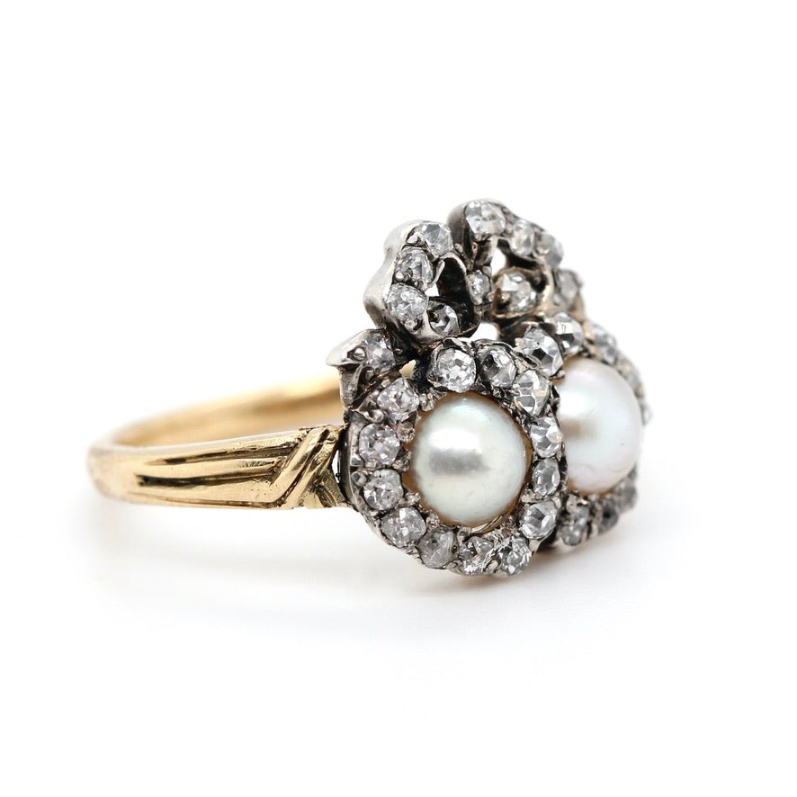 Victorian Pearl Double Heart Ring-Charlotte Sayers Antique Jewellery