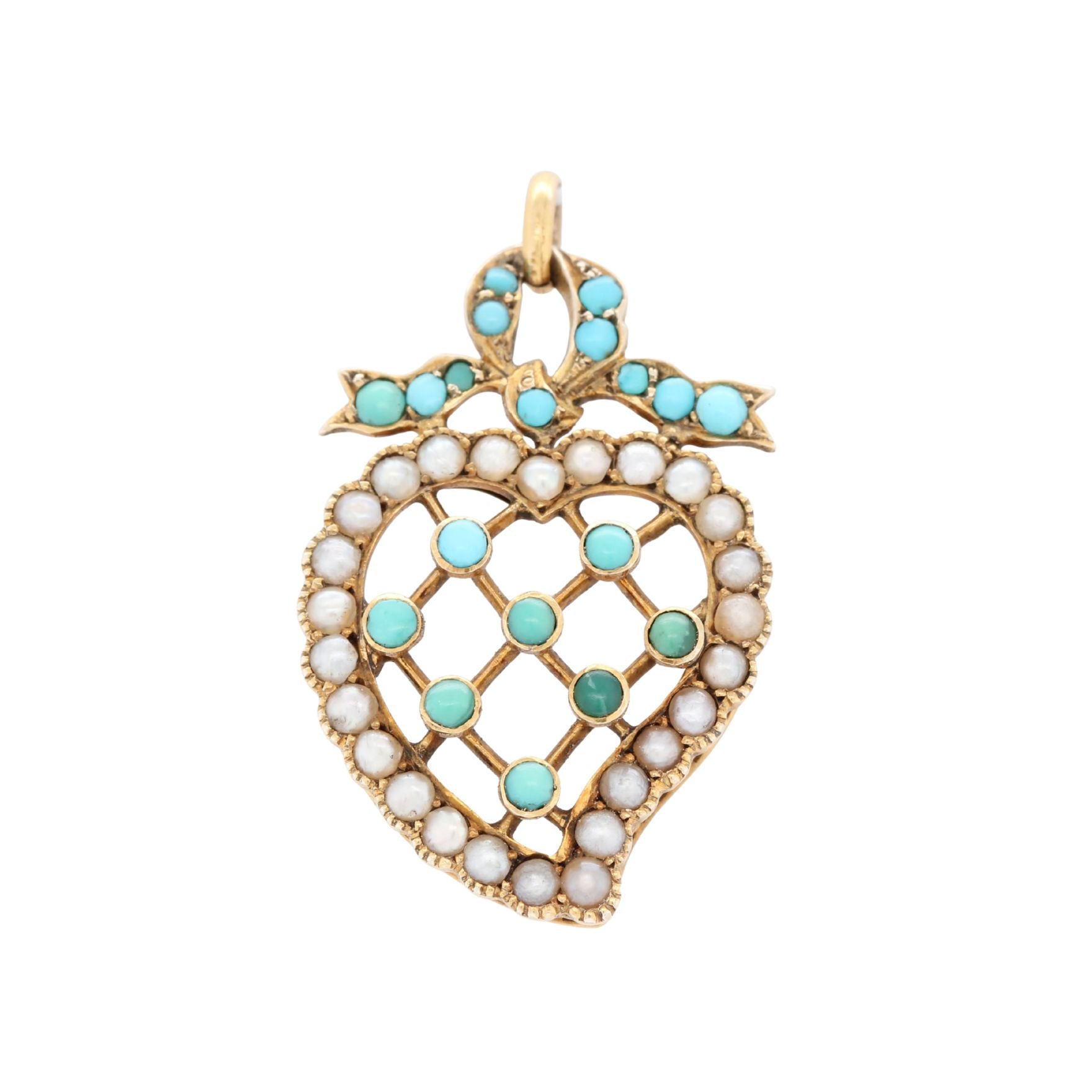 Victorian Pearl Turquoise Heart Pendant-Charlotte Sayers Antique Jewellery