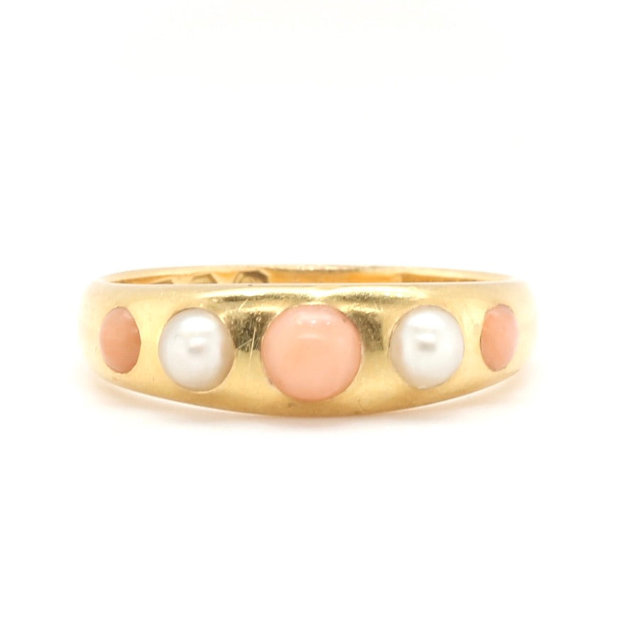 Victorian Pearl and Coral Gypsy Ring-Charlotte Sayers Antique Jewellery