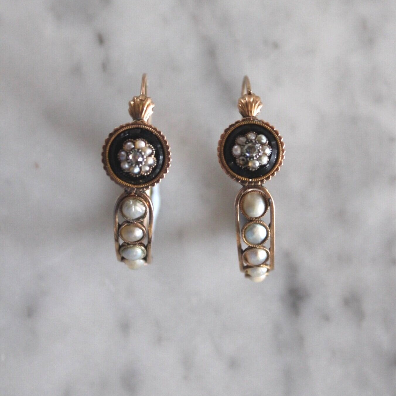 Victorian Pearl and Diamond Hoop Earrings-Charlotte Sayers Antique Jewellery