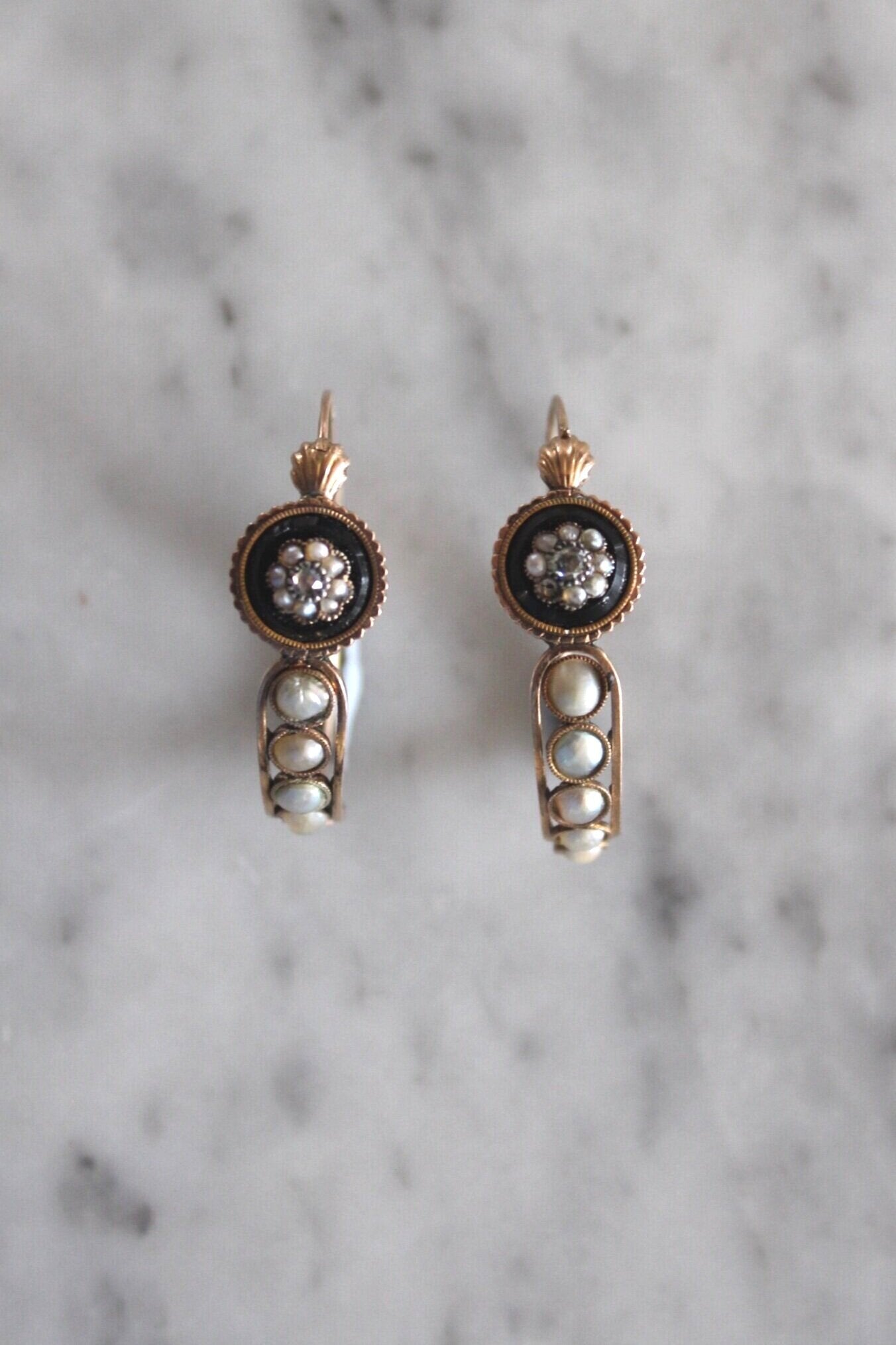 Victorian Pearl and Diamond Hoop Earrings-Charlotte Sayers Antique Jewellery