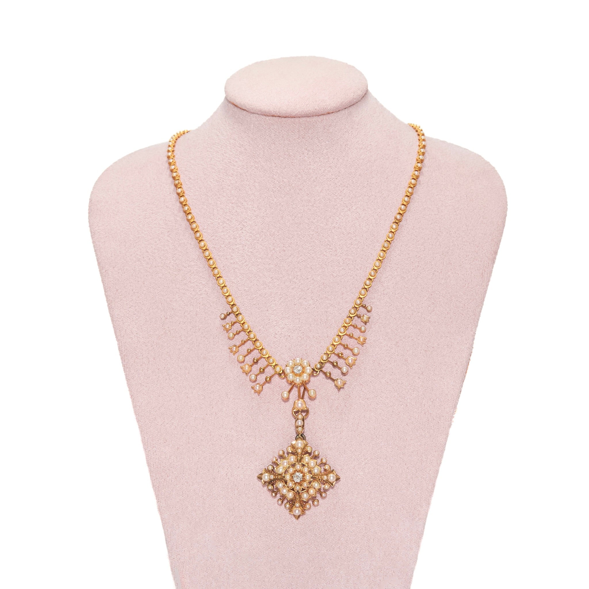 Victorian Pearl and Diamond Necklace with Detachable Pendant-Charlotte Sayers Antique Jewellery