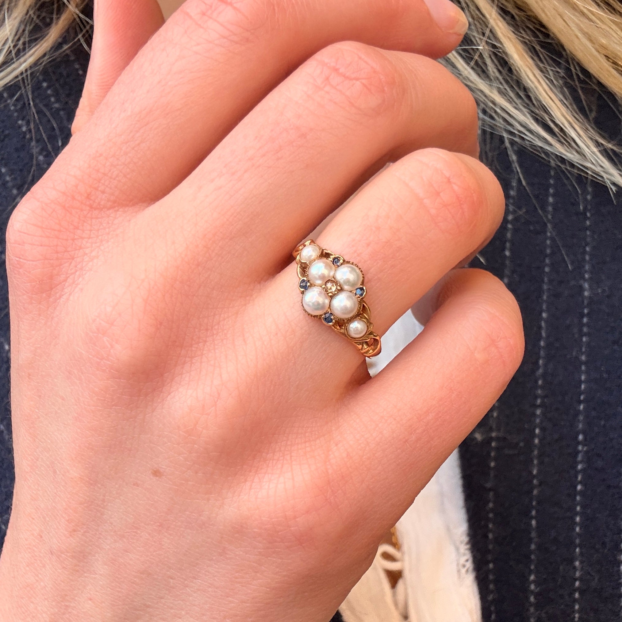 Victorian Pearl and Sapphire Ring-Charlotte Sayers Antique Jewellery