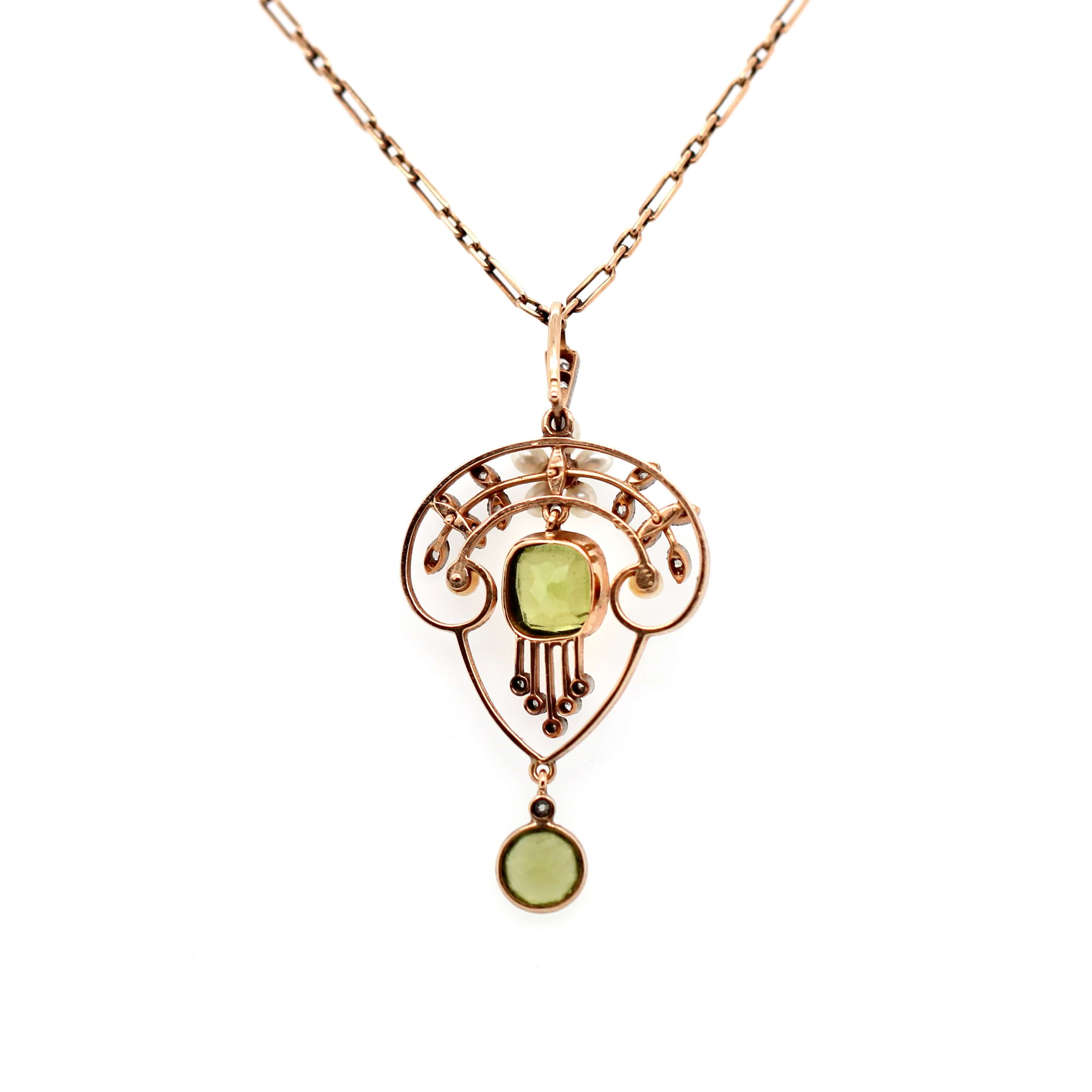 Victorian Peridot Diamond and Pearl Pendant-Charlotte Sayers Antique Jewellery