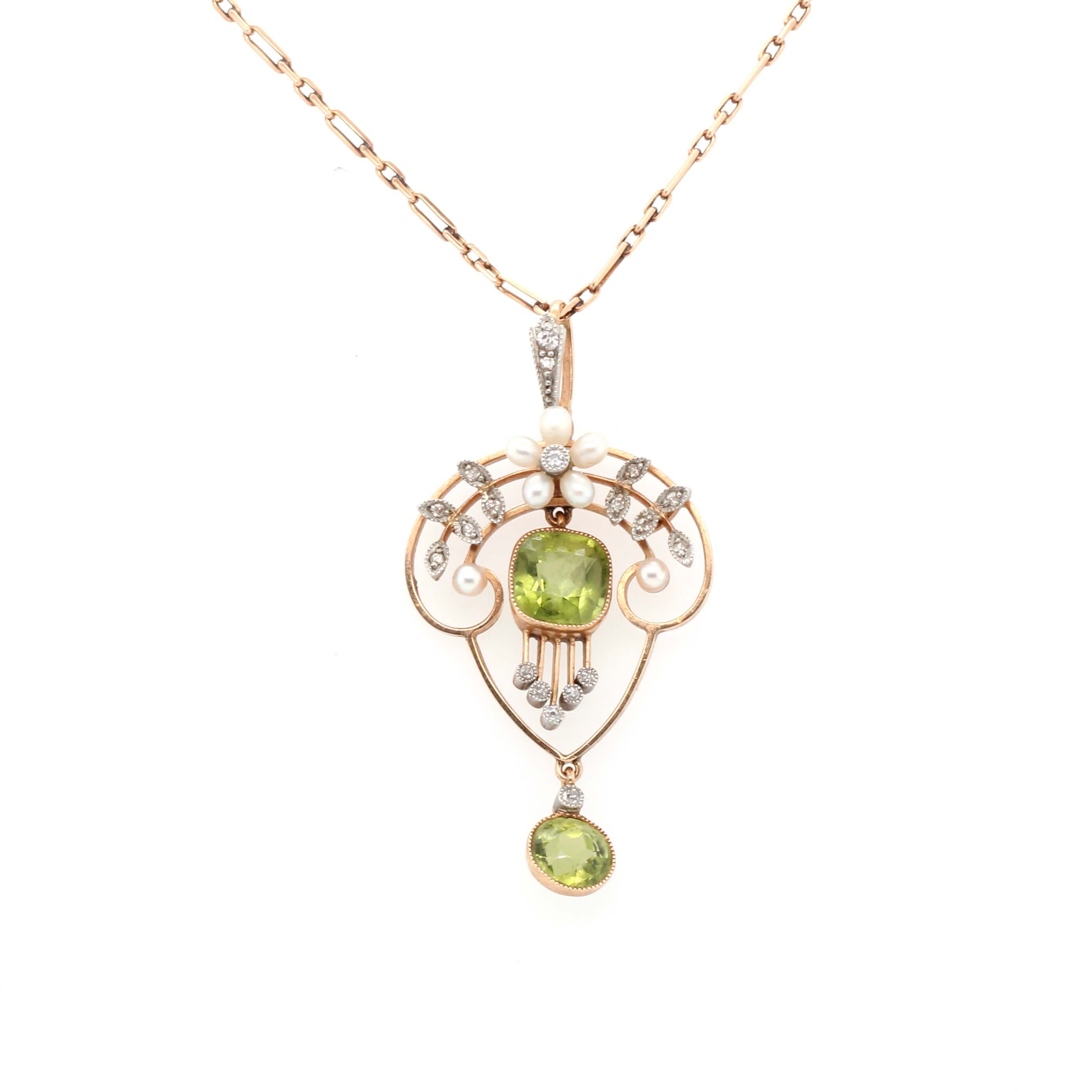 Victorian Peridot Diamond and Pearl Pendant-Charlotte Sayers Antique Jewellery