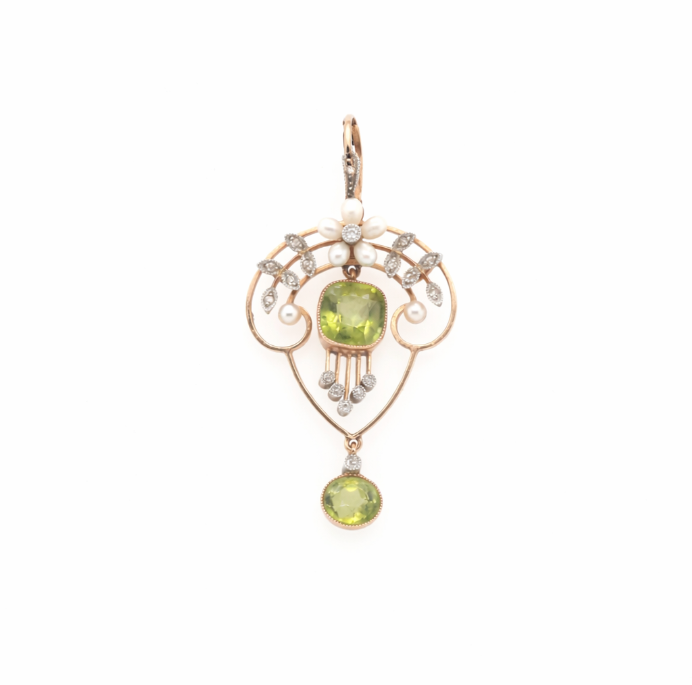 Victorian Peridot Diamond and Pearl Pendant-Charlotte Sayers Antique Jewellery