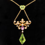 Victorian Peridot, Tourmaline and Pearl Pendant-Charlotte Sayers Antique Jewellery