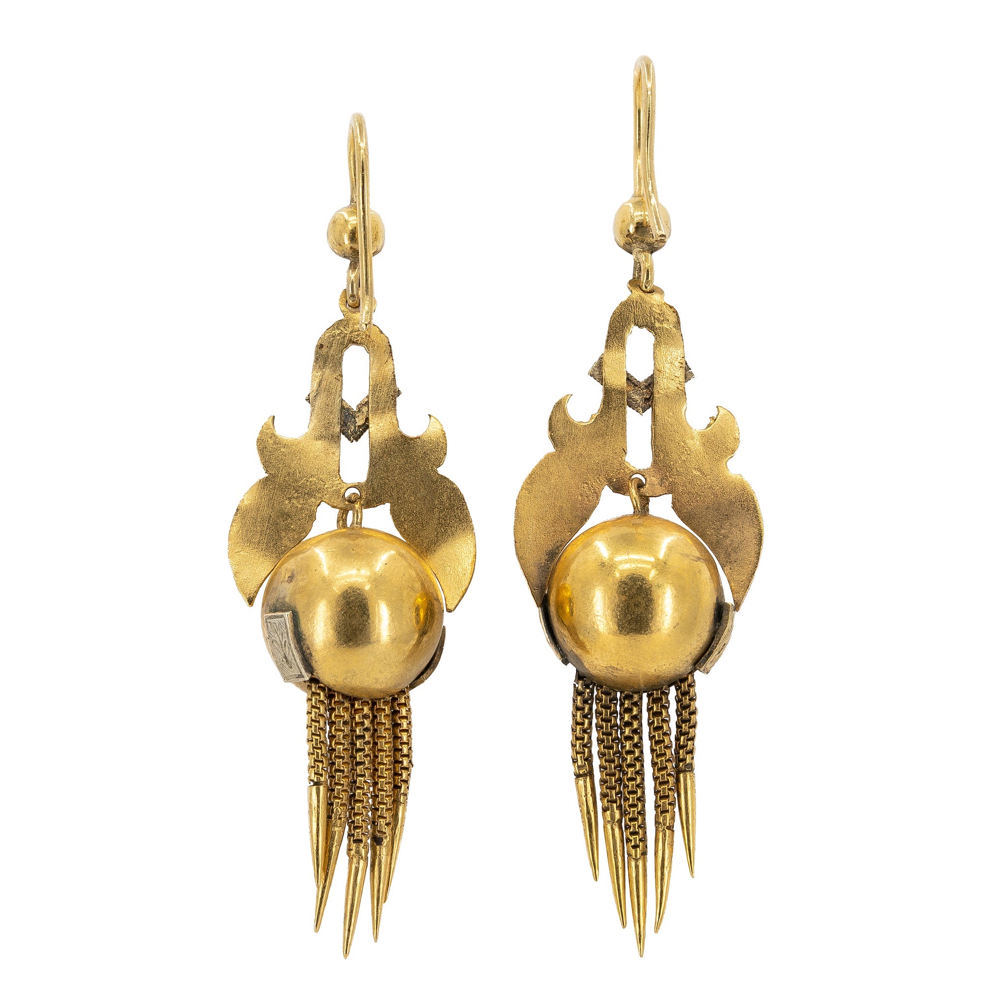 Victorian Pinchbeck Tassle Earrings-Charlotte Sayers Antique Jewellery