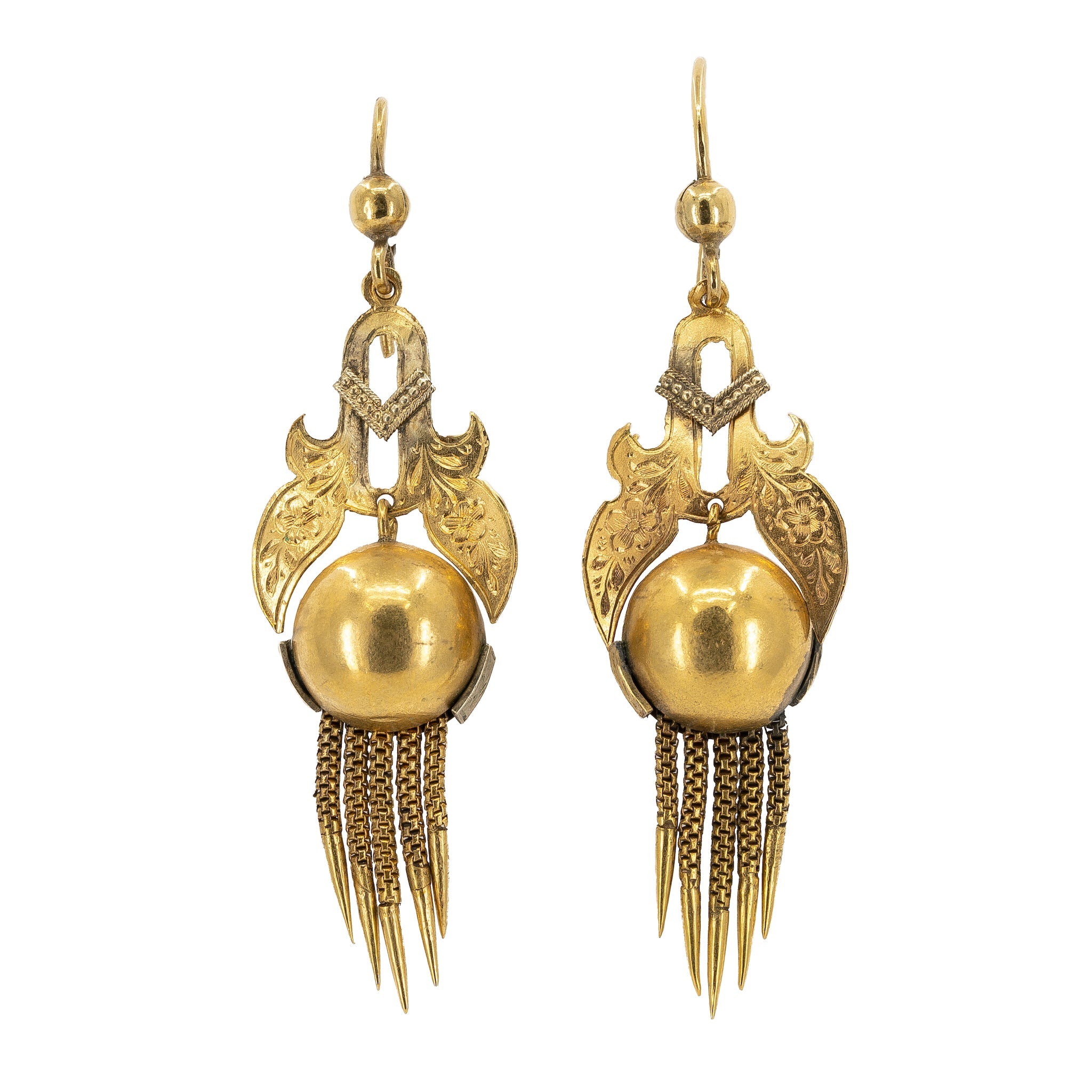 Victorian Pinchbeck Tassle Earrings-Charlotte Sayers Antique Jewellery