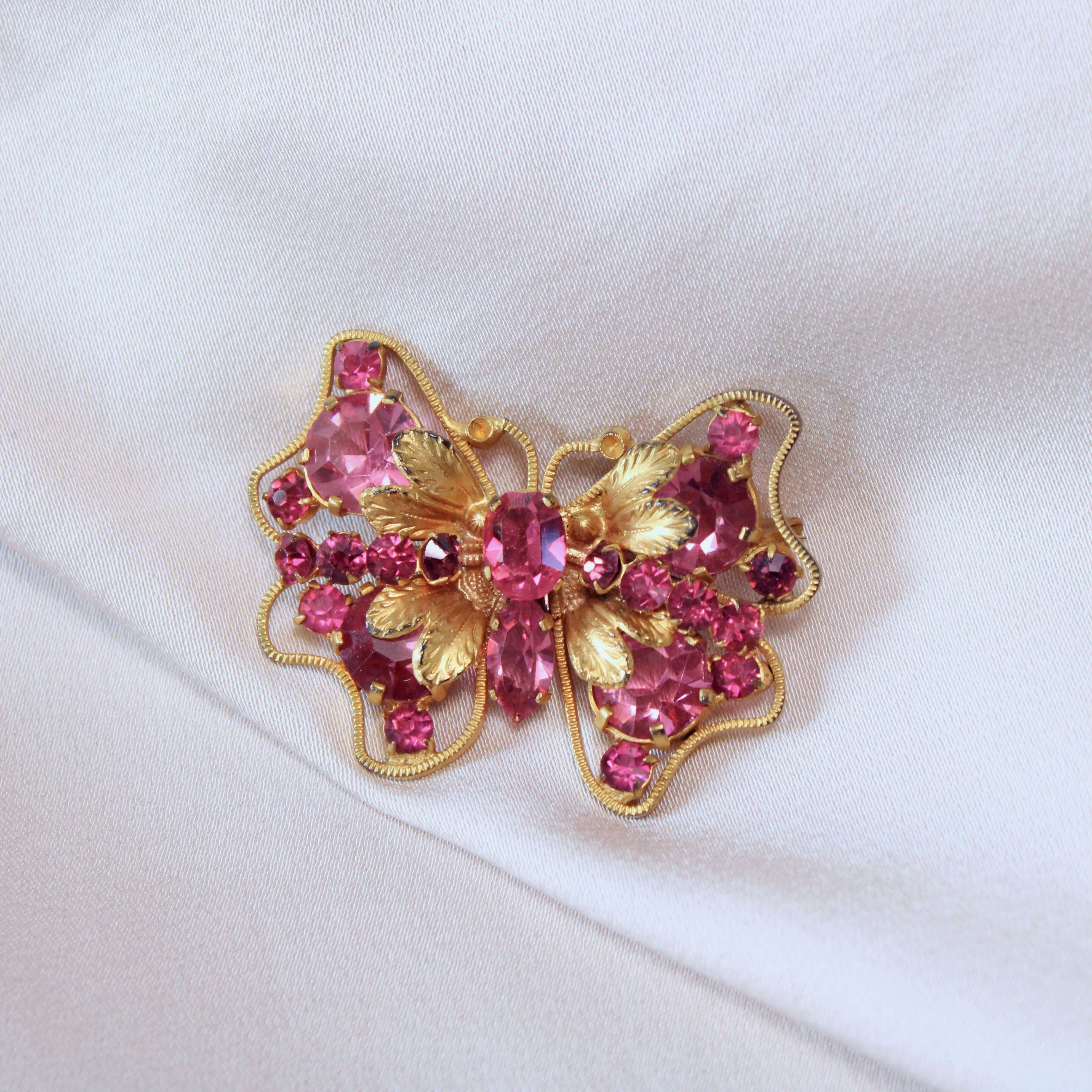 Victorian Pink Paste Butterfly Brooch-Charlotte Sayers Antique Jewellery