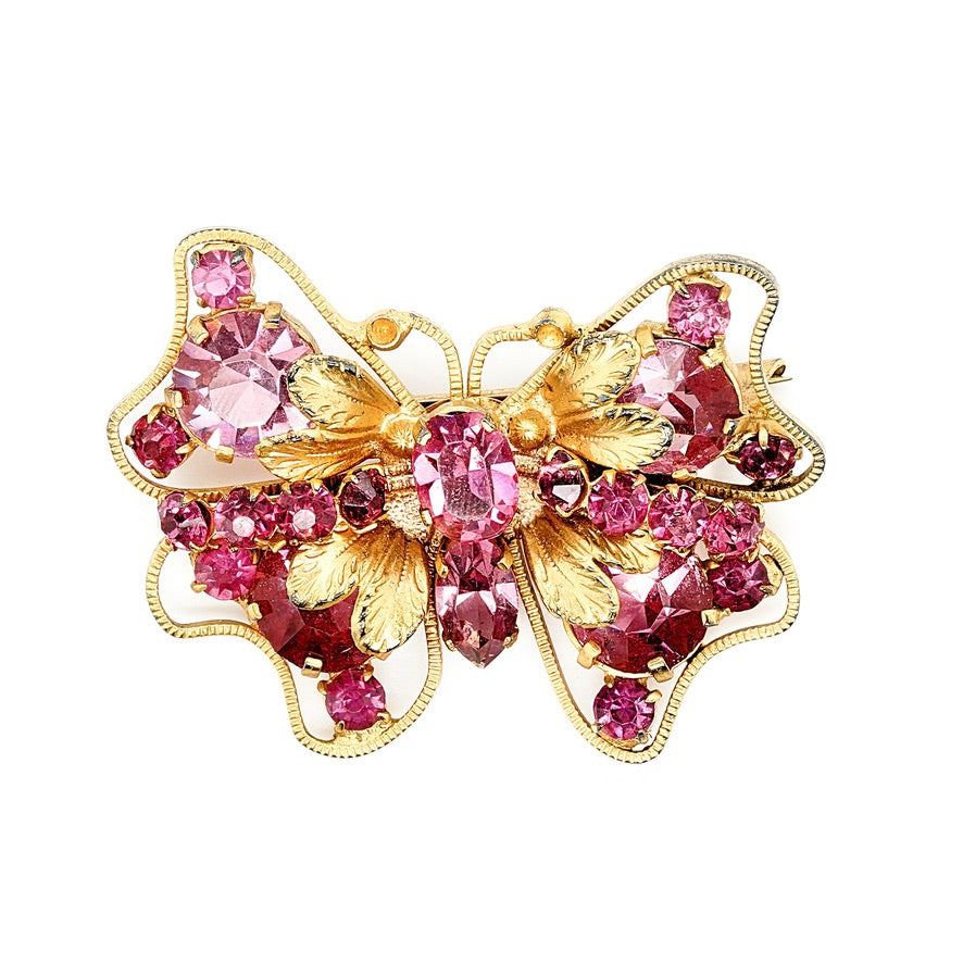 Victorian Pink Paste Butterfly Brooch-Charlotte Sayers Antique Jewellery