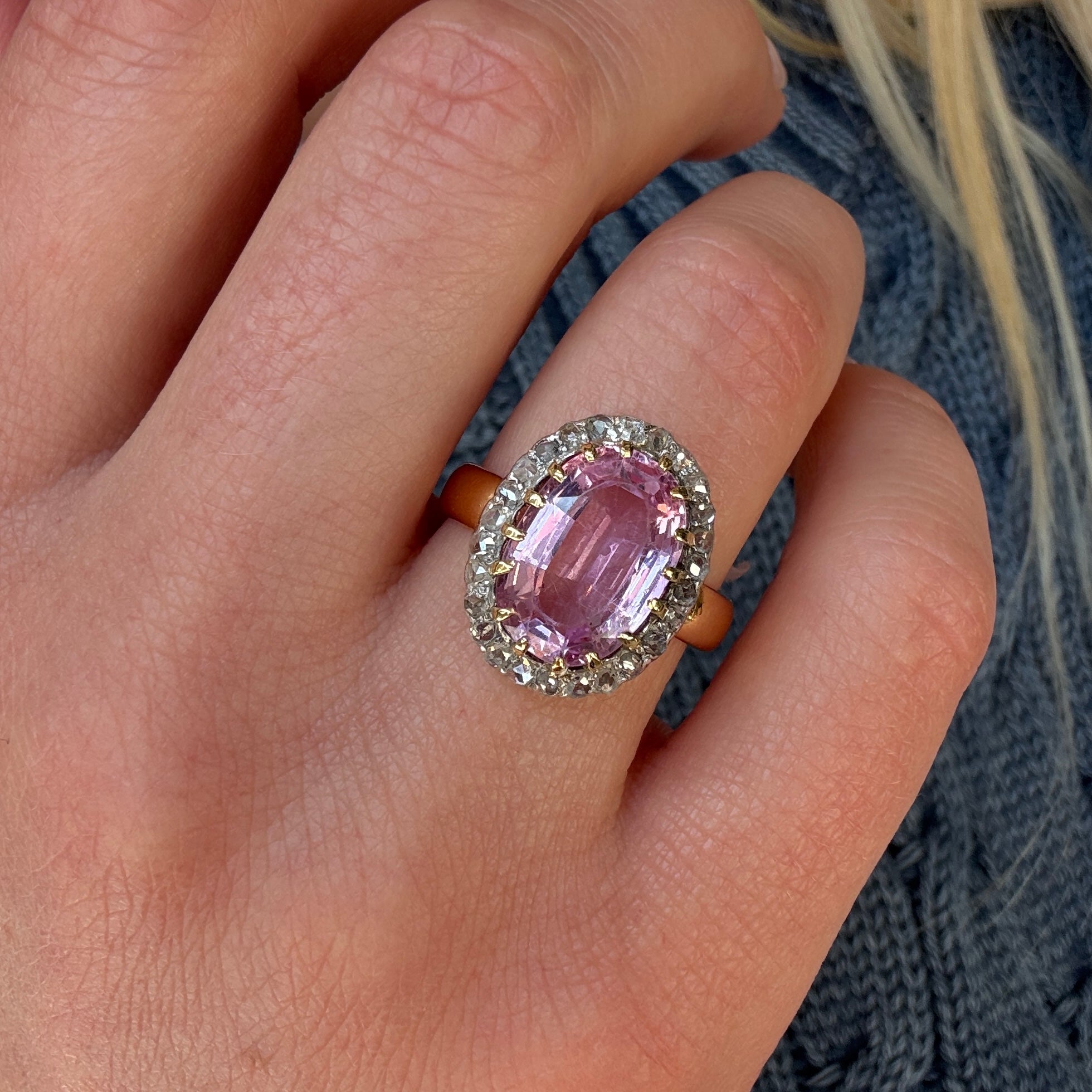 Victorian Pink Topaz & Diamond Cluster Ring-Charlotte Sayers Antique Jewellery