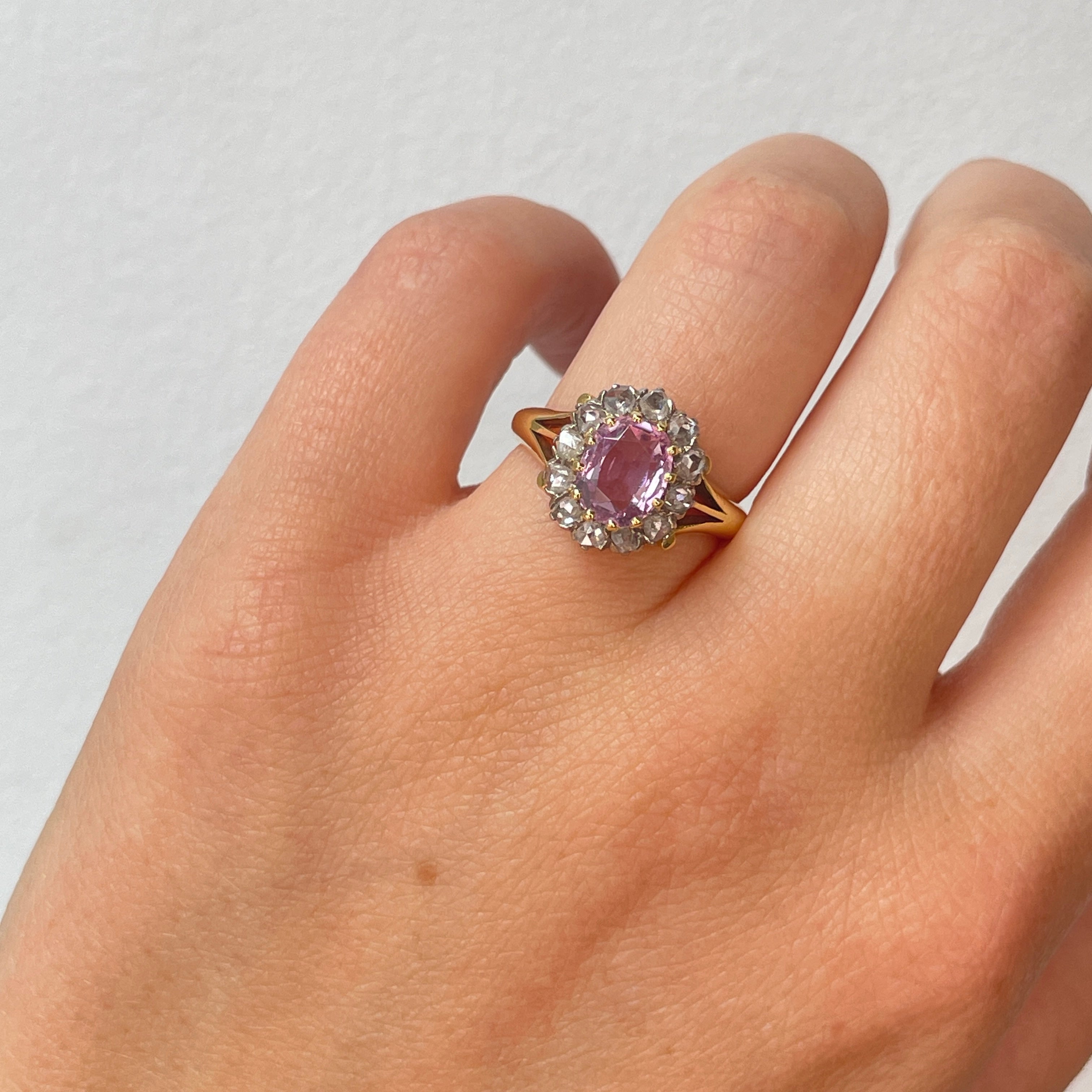 Victorian Pink Topaz and Diamond Cluster Ring-Charlotte Sayers Antique Jewellery