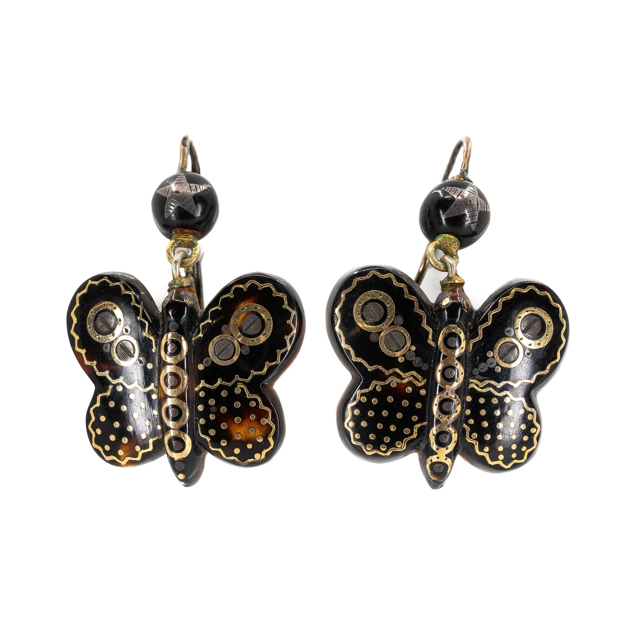 Victorian Pique Butterfly Earrings-Charlotte Sayers Antique Jewellery