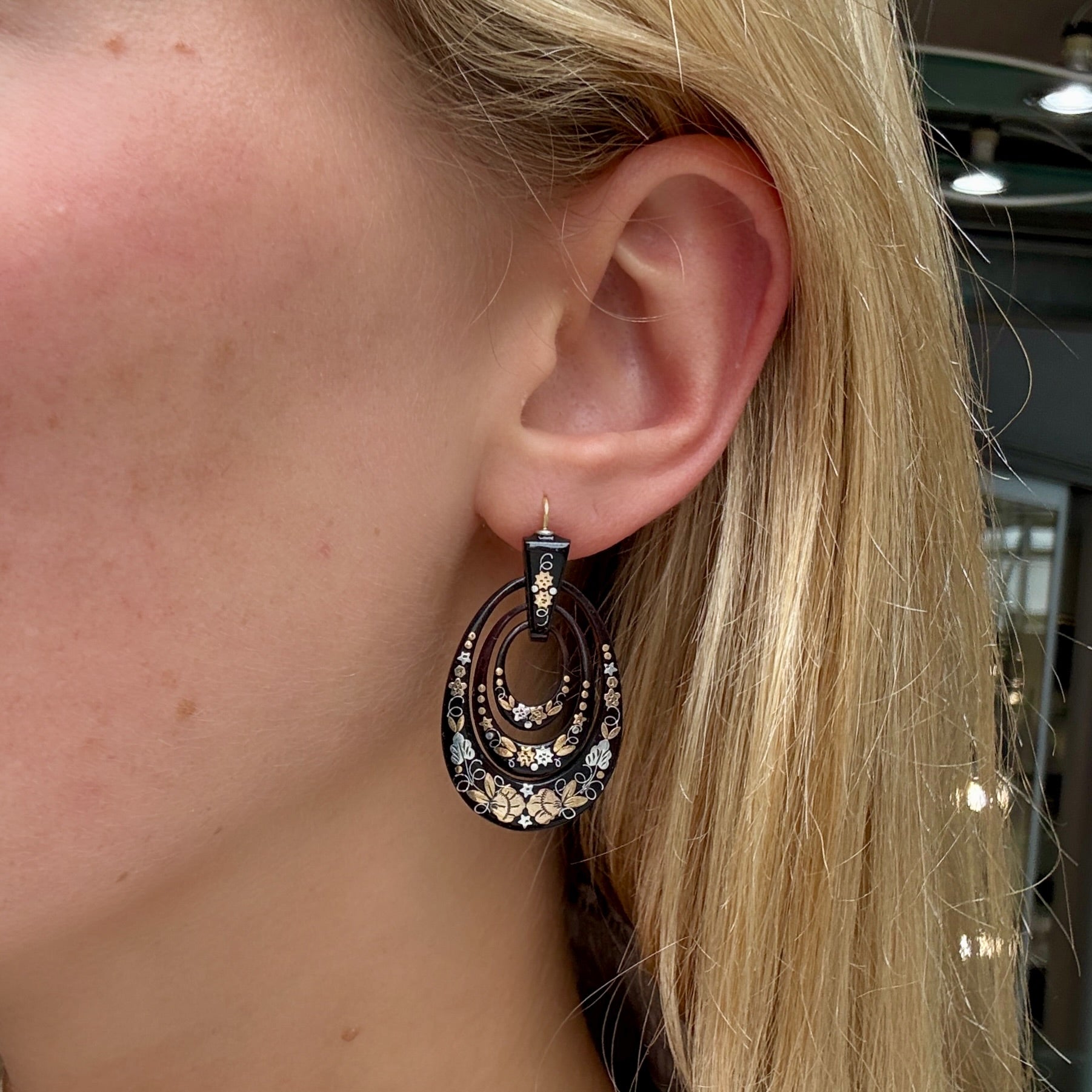 Victorian Pique Earrings-Charlotte Sayers Antique Jewellery
