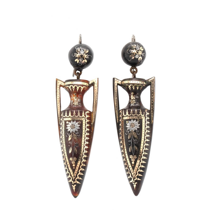 Victorian Pique Urn Earrings-Charlotte Sayers Antique Jewellery