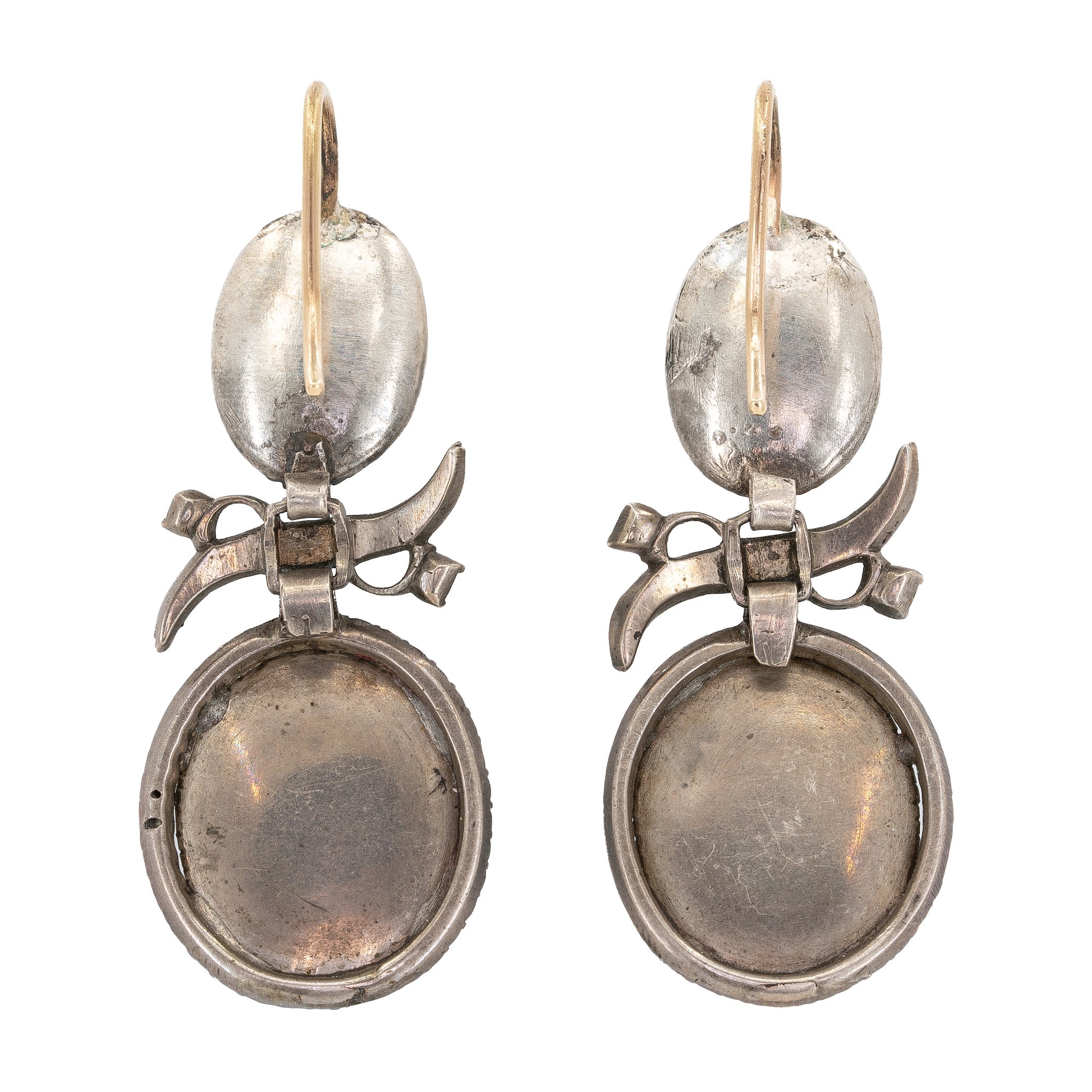 Victorian Pyrites Blue Glass Drop Earrings-Charlotte Sayers Antique Jewellery