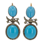 Victorian Pyrites Blue Glass Drop Earrings-Charlotte Sayers Antique Jewellery