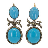 Victorian Pyrites Blue Glass Drop Earrings-Charlotte Sayers Antique Jewellery