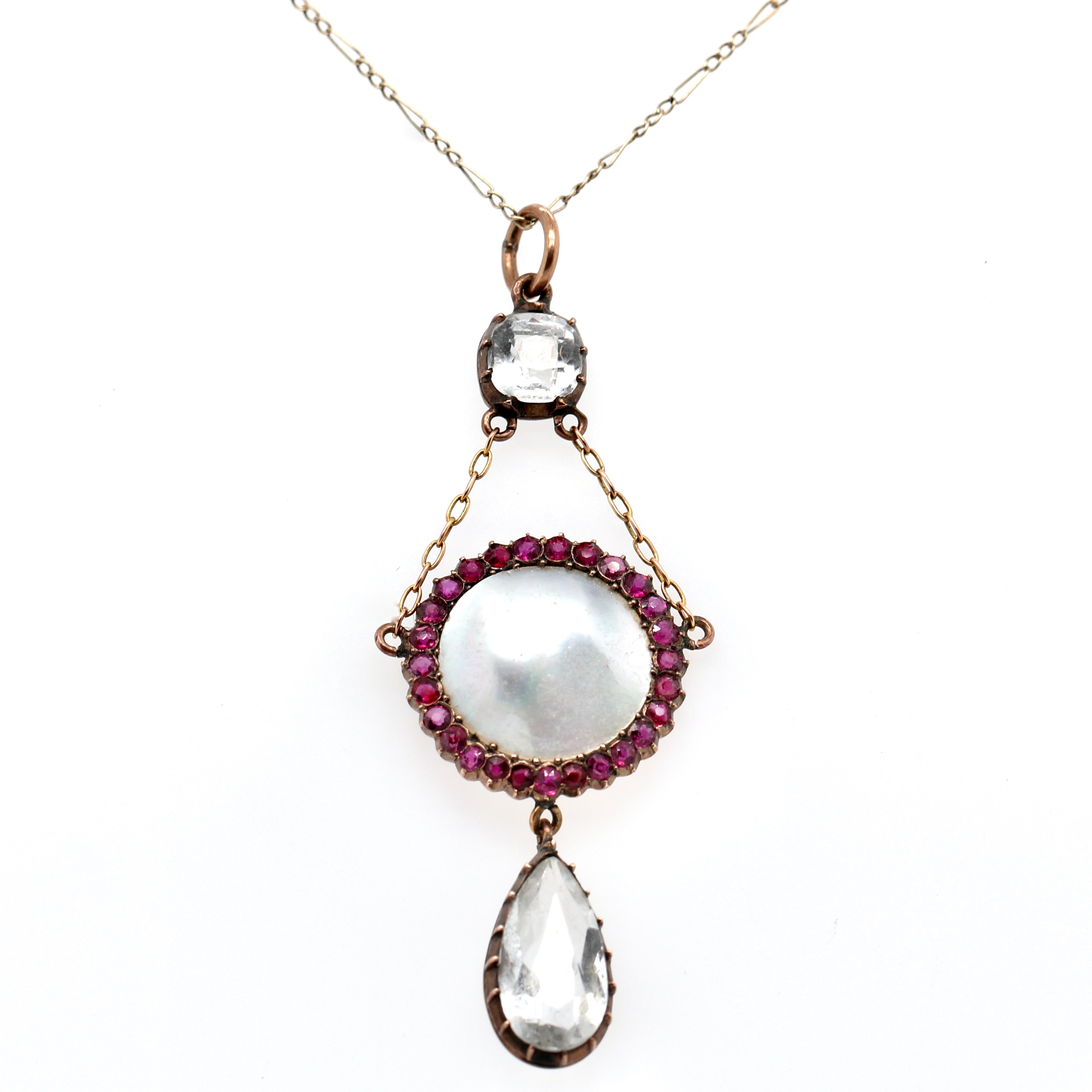 Victorian Rock Crystal, Garnet and Shell Necklace-Charlotte Sayers Antique Jewellery