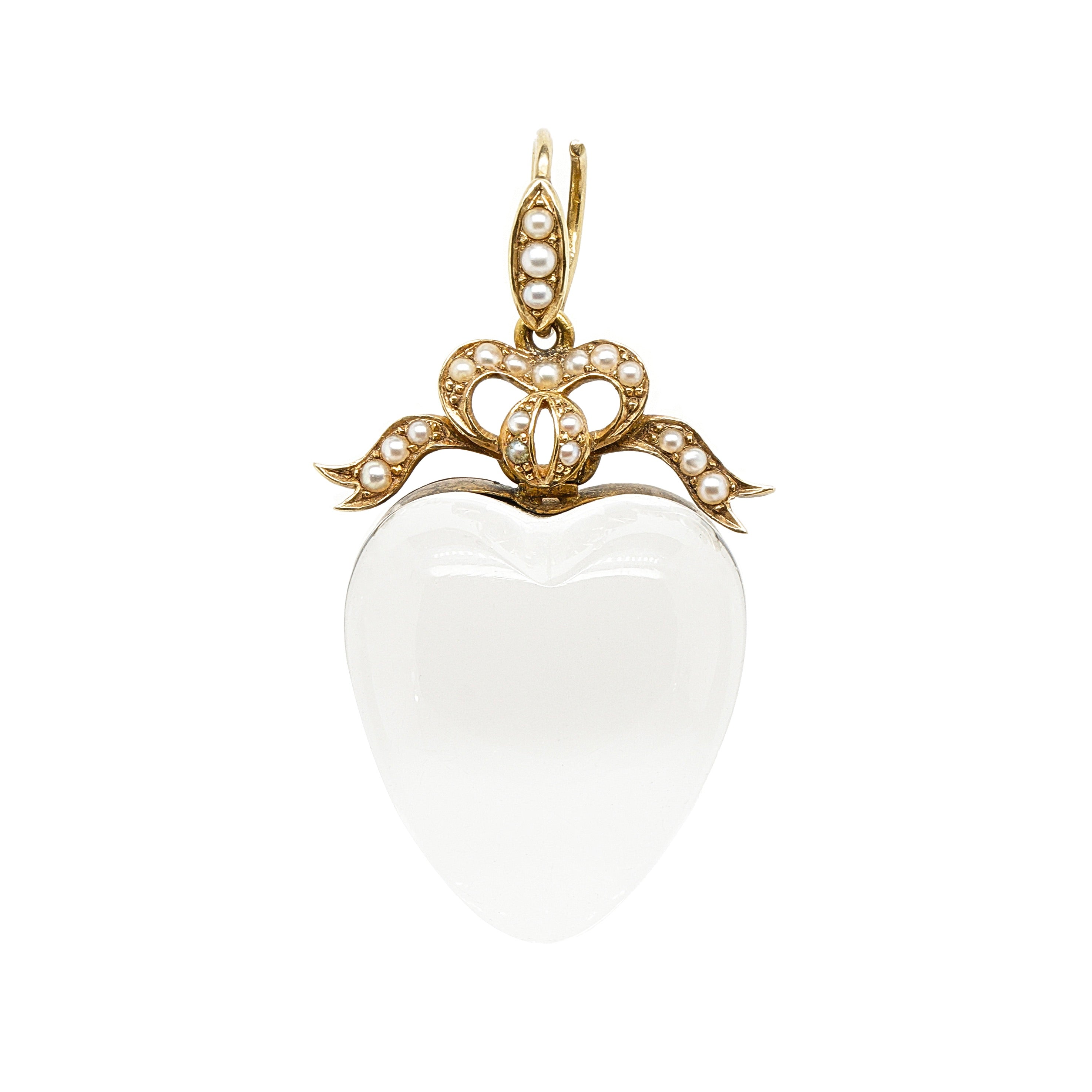 Victorian Rock Crystal and Pearl Heart Bow Pendant-Charlotte Sayers Antique Jewellery