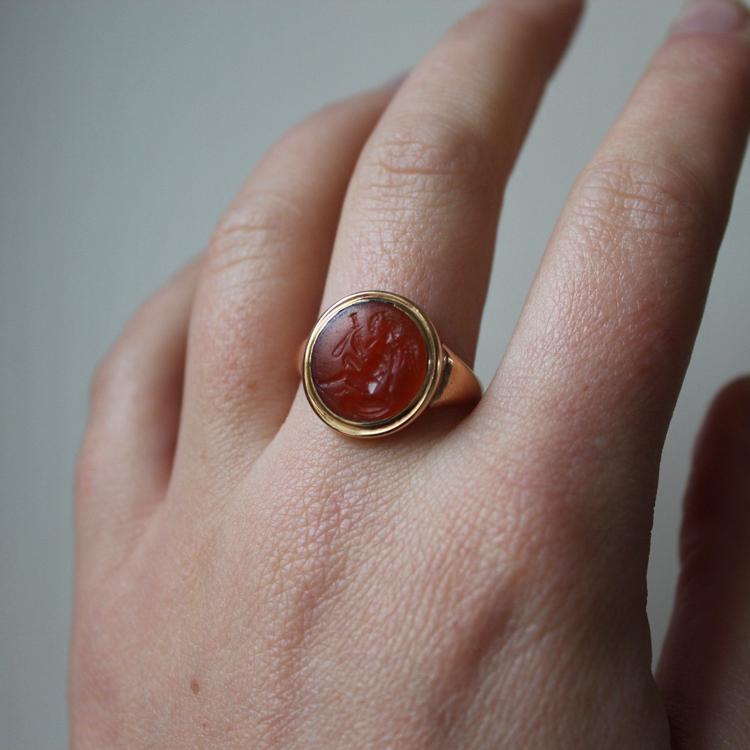 Victorian Roman Intaglio Cupid Ring-Charlotte Sayers Antique Jewellery
