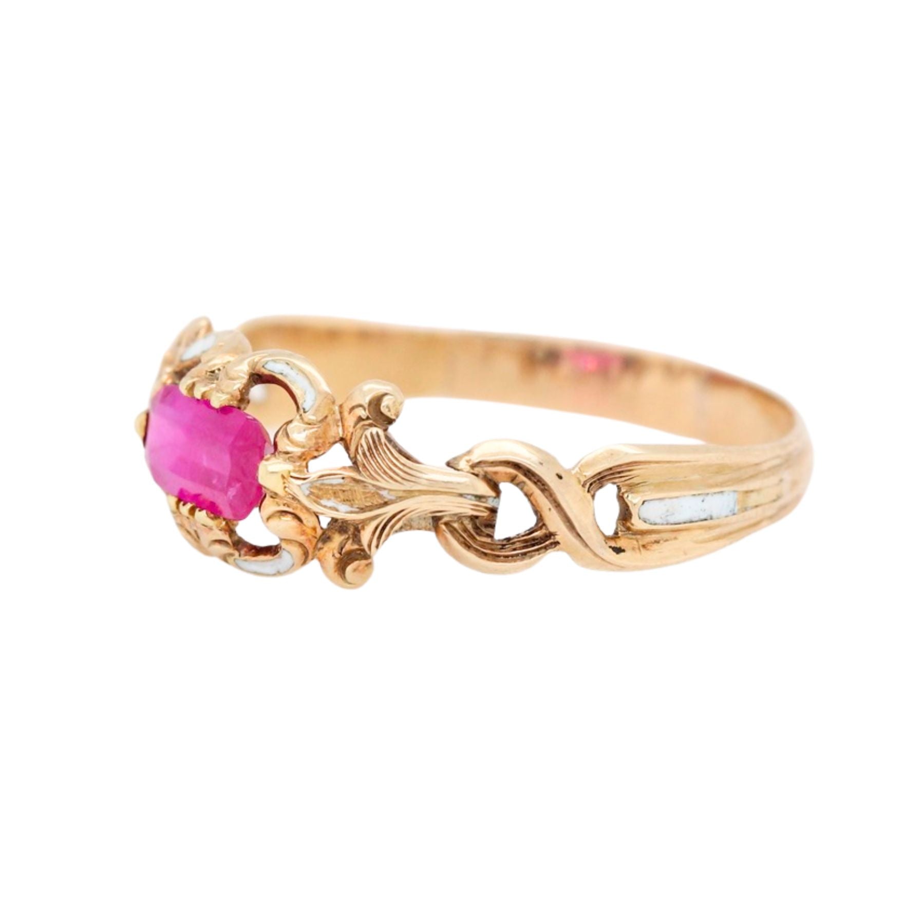 Victorian Ruby Enamel Ring-Charlotte Sayers Antique Jewellery