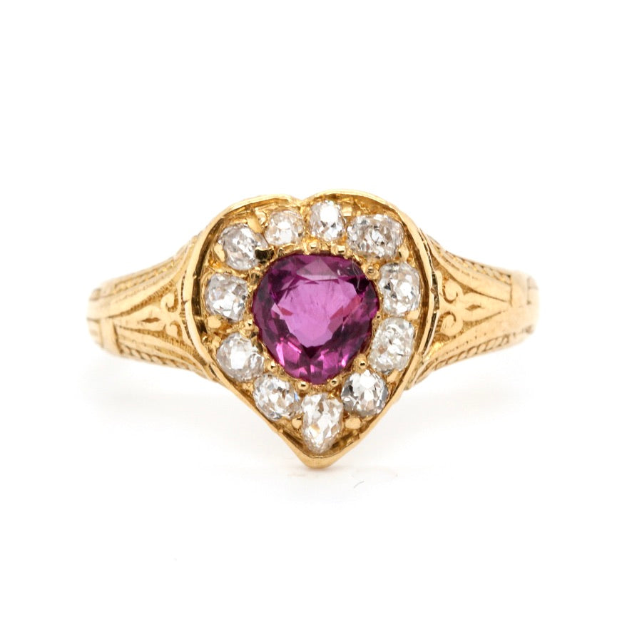 Victorian Ruby and Diamond Heart Ring-Charlotte Sayers Antique Jewellery