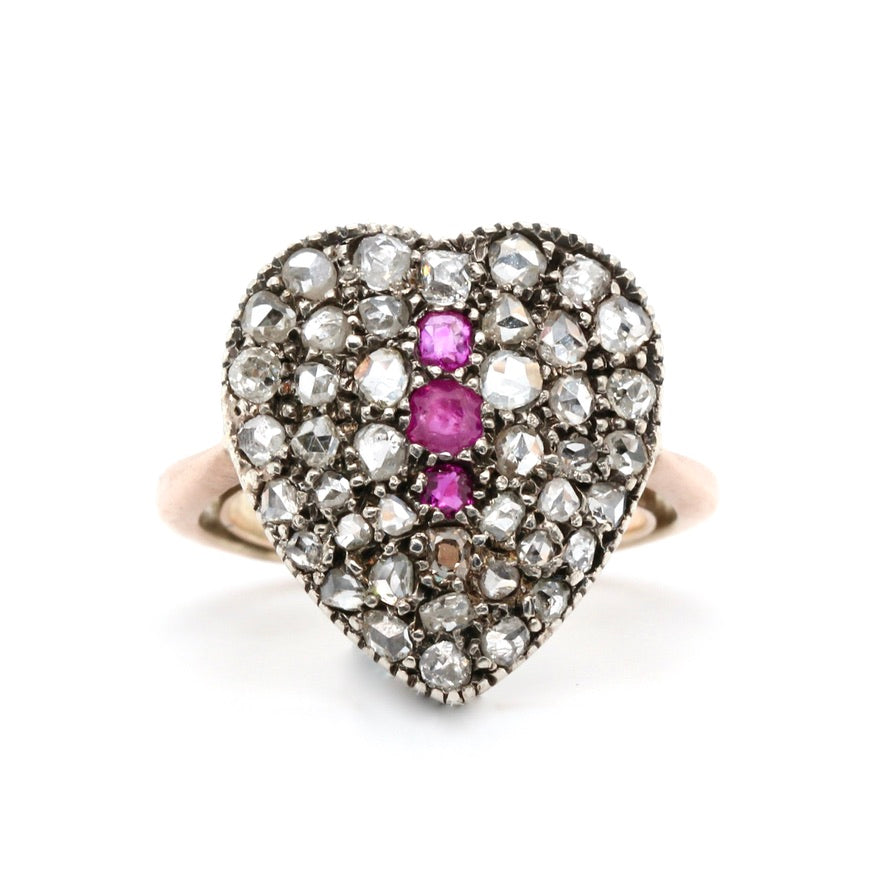 Victorian Ruby and Diamond Heart Ring-Charlotte Sayers Antique Jewellery