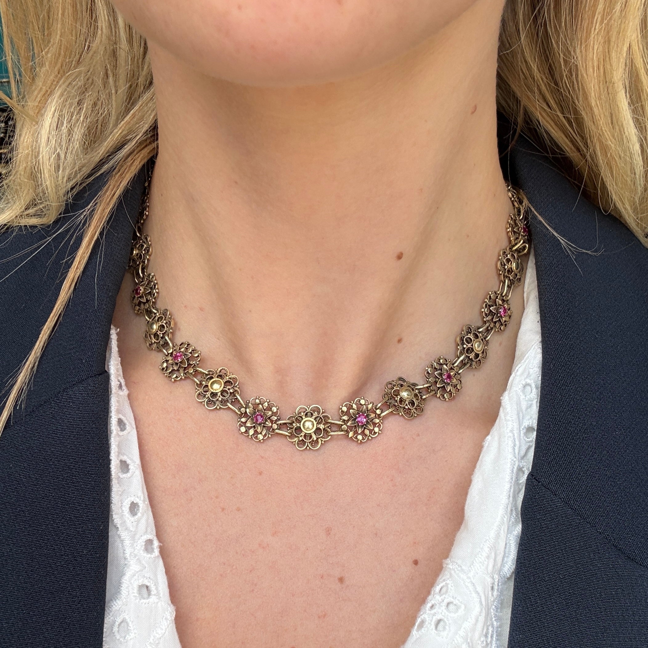 Victorian Ruby and Gold Collar Necklace-Charlotte Sayers Antique Jewellery