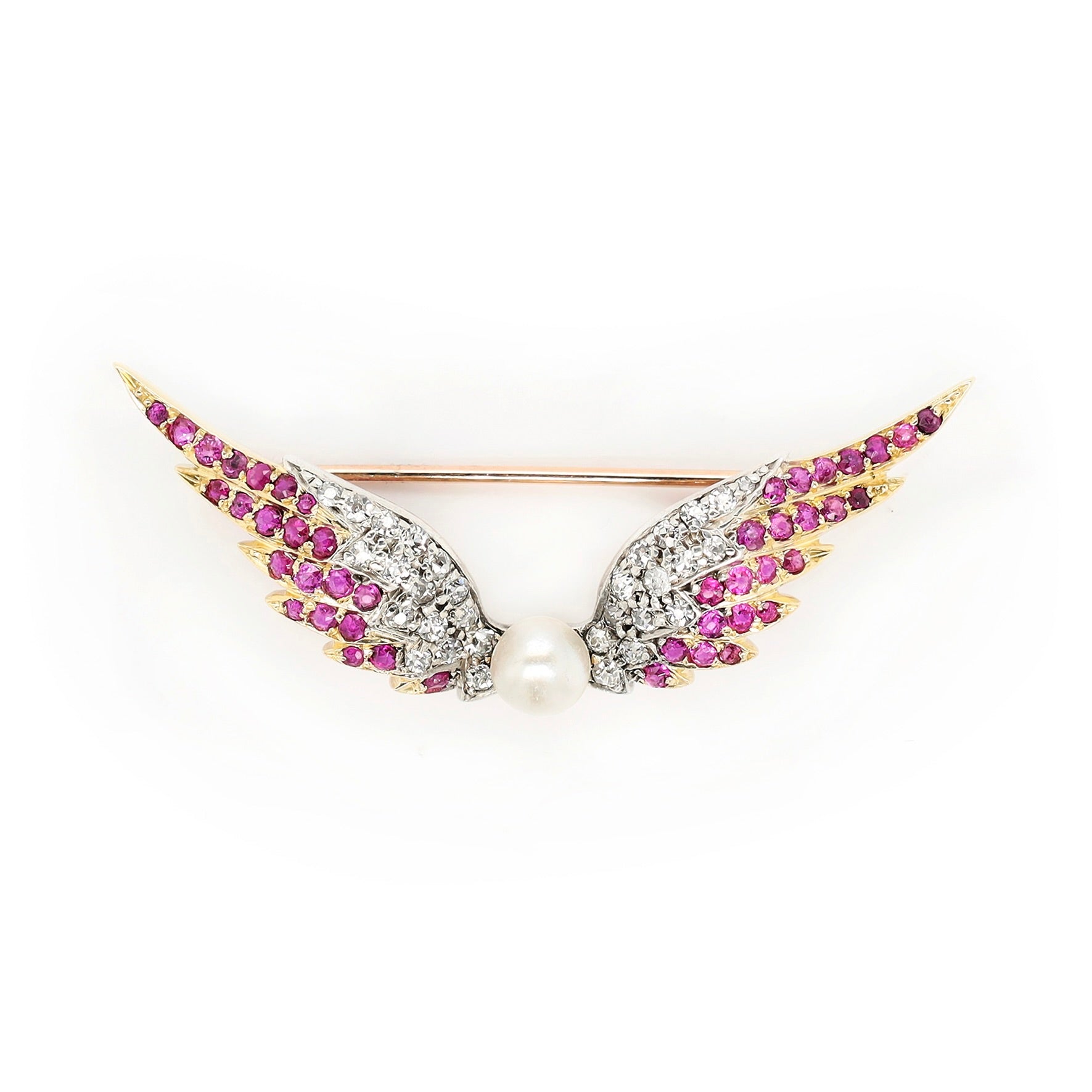 Victorian Ruby and Pearl Wing Brooch-Charlotte Sayers Antique Jewellery