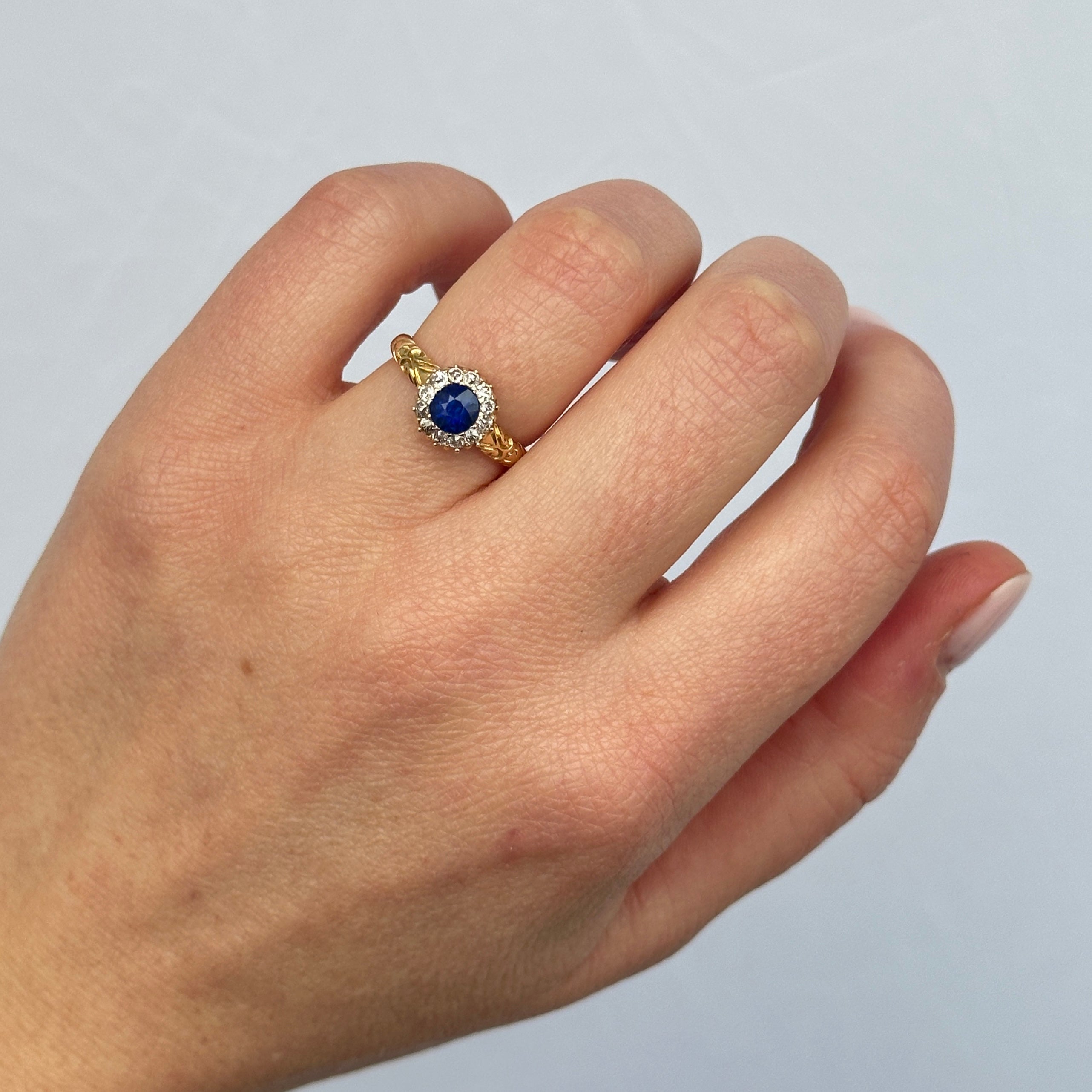 Victorian Sapphire Diamond Cluster Ring-Charlotte Sayers Antique Jewellery