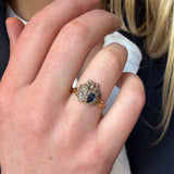 Victorian Sapphire & Diamond Double Heart Bow Ring-Charlotte Sayers Antique Jewellery