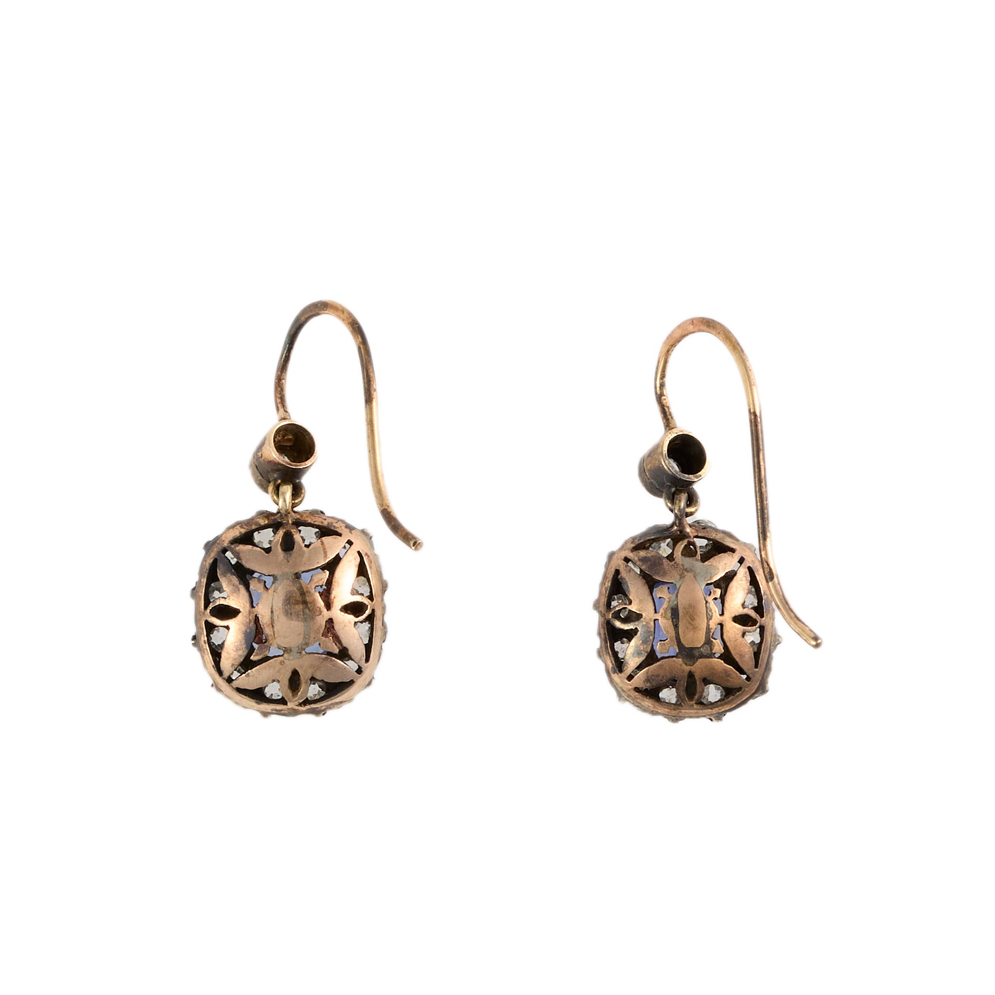 Victorian Sapphire & Diamond Drop Earrings-Charlotte Sayers Antique Jewellery