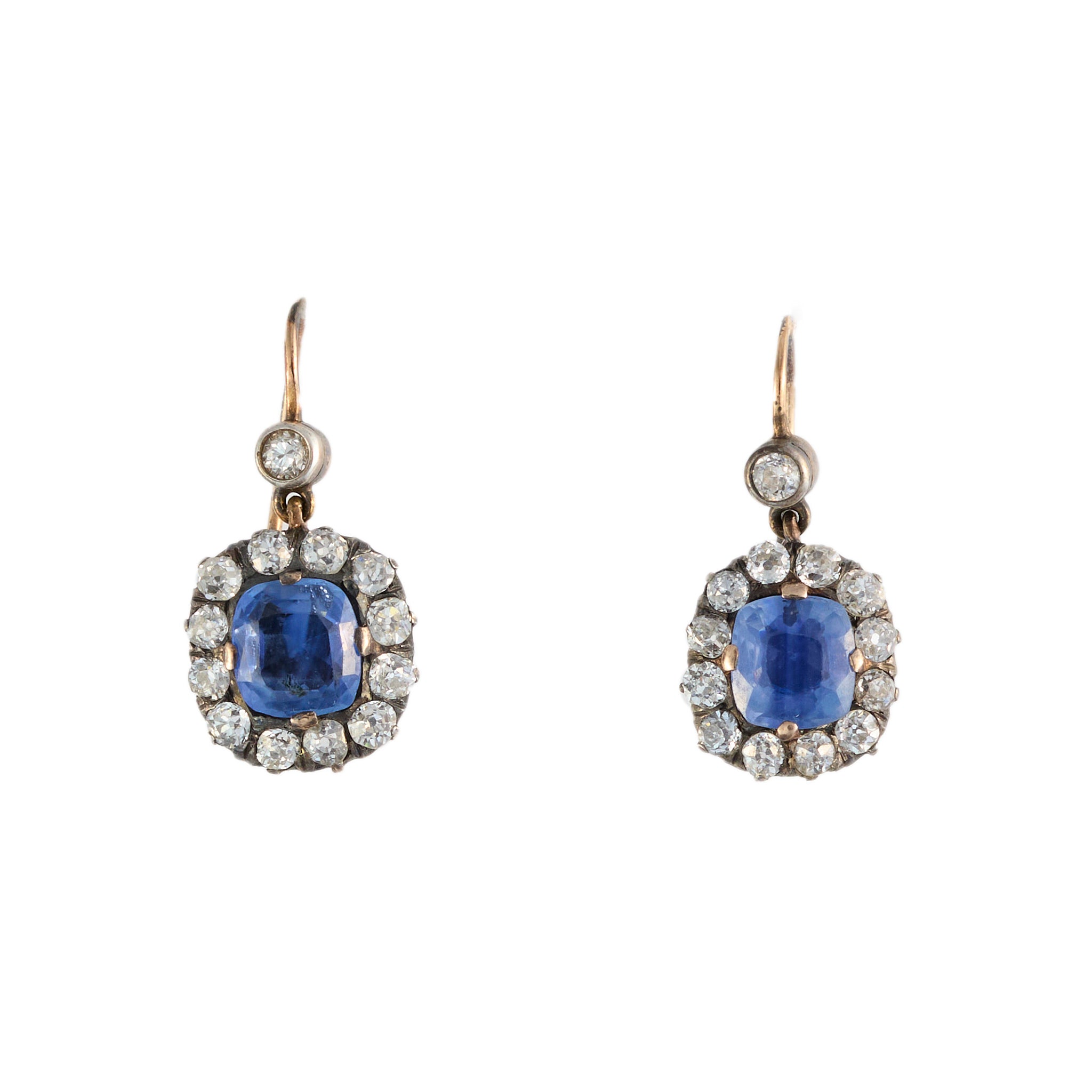 Victorian Sapphire & Diamond Drop Earrings-Charlotte Sayers Antique Jewellery