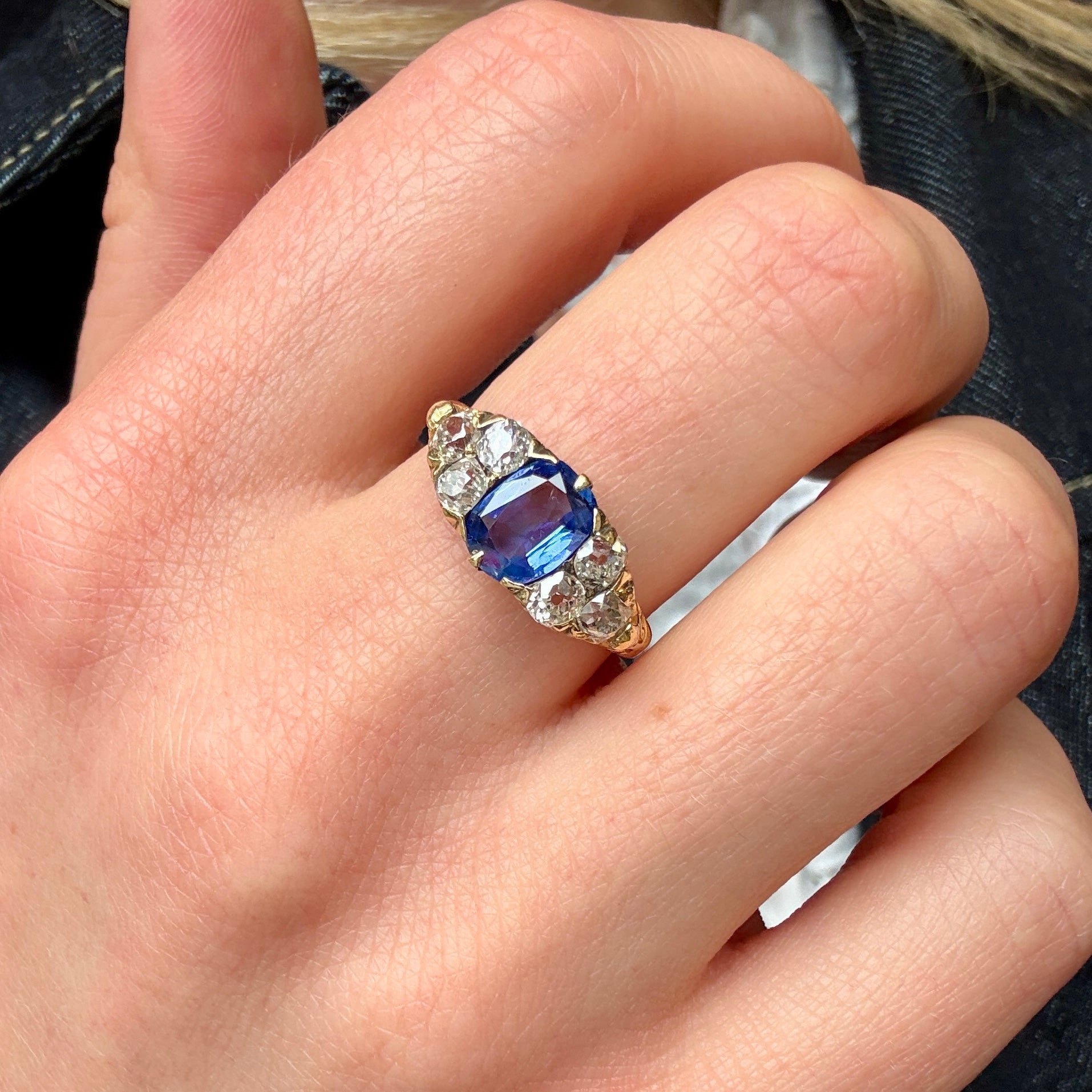 Victorian Sapphire Diamond Ring-Charlotte Sayers Antique Jewellery