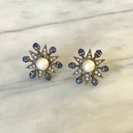 Victorian Sapphire, Pearl and Diamond Star Earrings-Charlotte Sayers Antique Jewellery