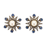 Victorian Sapphire, Pearl and Diamond Star Earrings-Charlotte Sayers Antique Jewellery