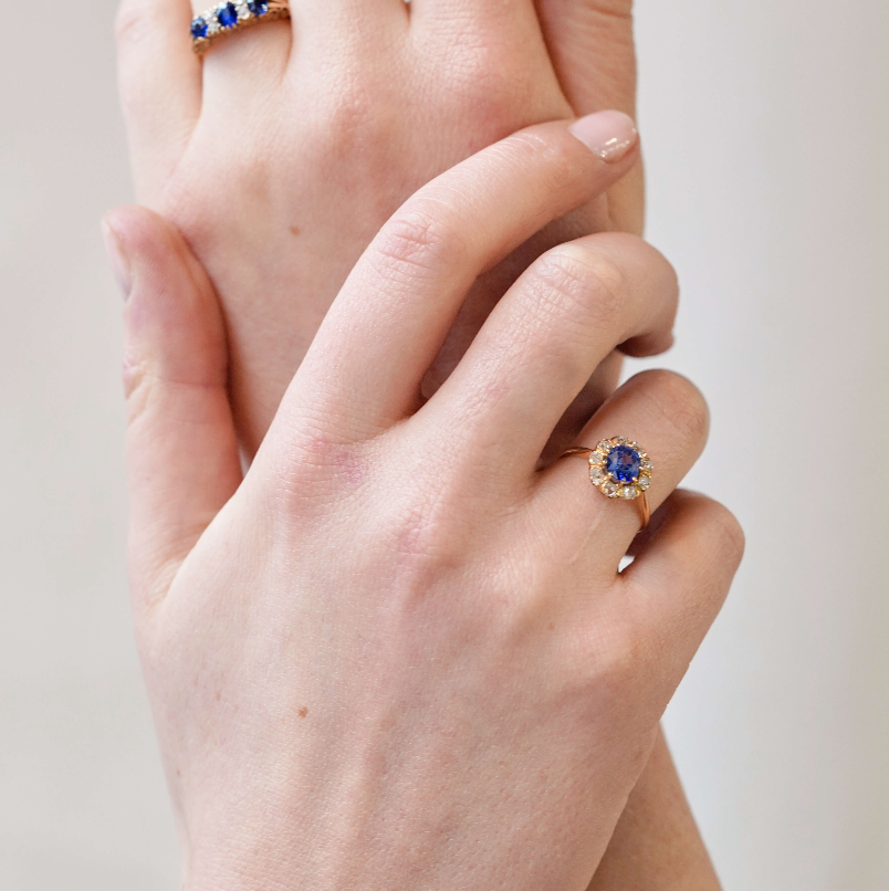 Victorian Sapphire and Diamond Cluster Ring-Charlotte Sayers Antique Jewellery