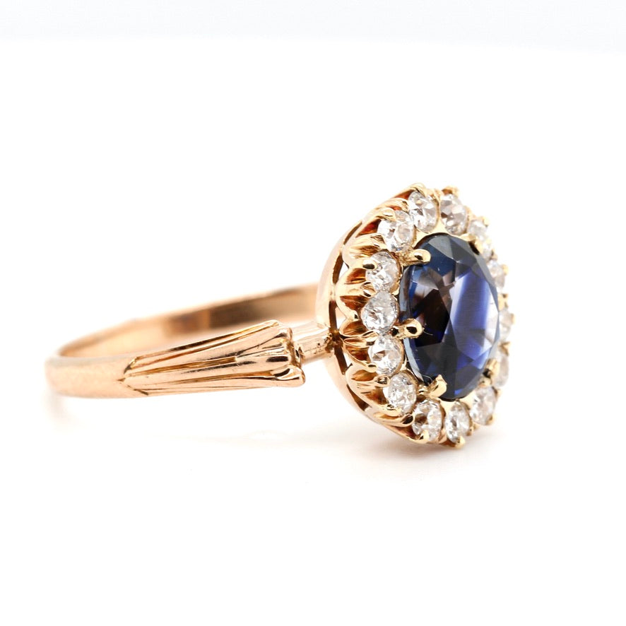 Victorian Sapphire and Diamond Cluster Ring-Charlotte Sayers Antique Jewellery