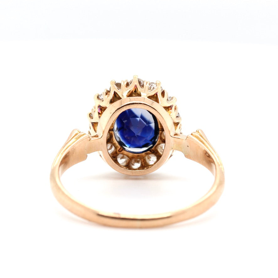 Victorian Sapphire and Diamond Cluster Ring-Charlotte Sayers Antique Jewellery