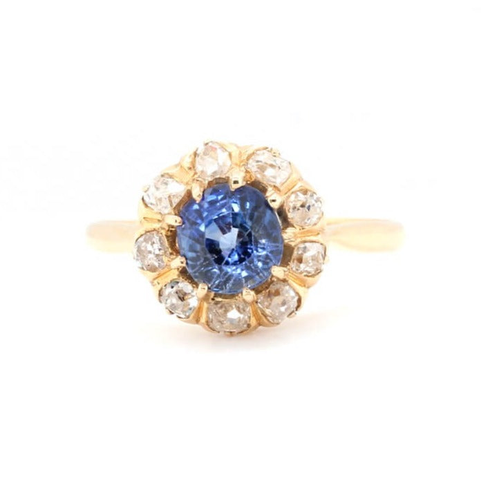 Victorian Sapphire and Diamond Cluster Ring-Charlotte Sayers Antique Jewellery