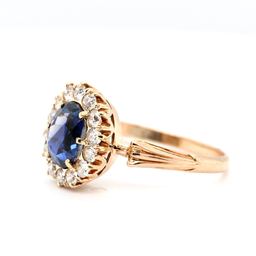 Victorian Sapphire and Diamond Cluster Ring-Charlotte Sayers Antique Jewellery