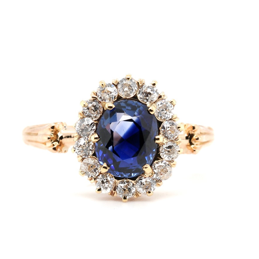 Victorian Sapphire and Diamond Cluster Ring-Charlotte Sayers Antique Jewellery