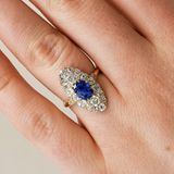 Victorian Sapphire and Diamond Marquise Ring-Charlotte Sayers Antique Jewellery