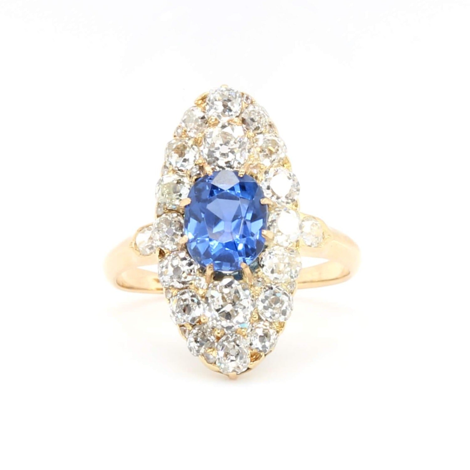 Victorian Sapphire and Diamond Marquise Ring-Charlotte Sayers Antique Jewellery